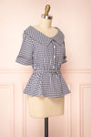 Lisa-Maria Navy Blue Gingham Peplum Top | Boutique 1861 side view