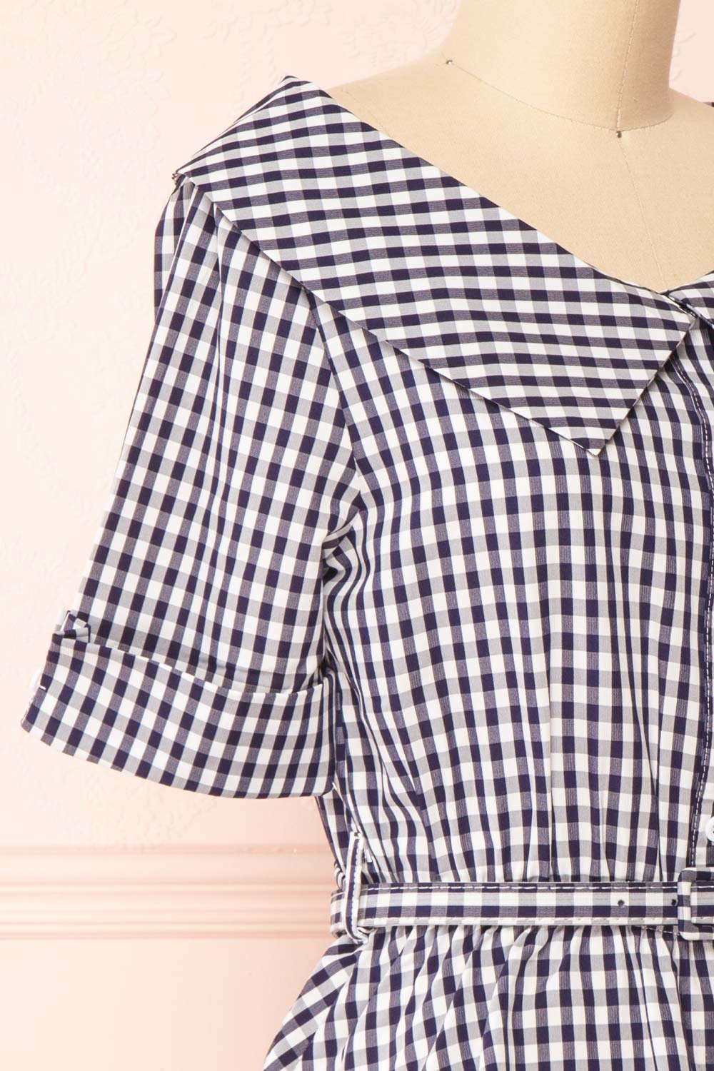 Lisa-Maria Navy Blue Gingham Peplum Top | Boutique 1861 side close-up