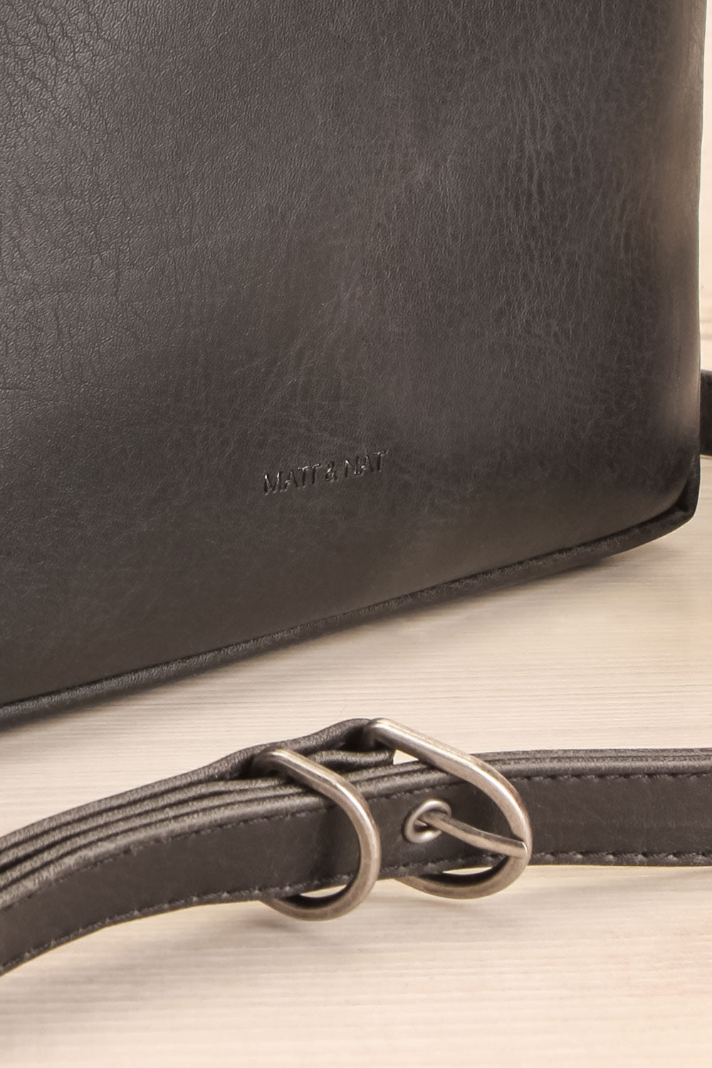 Liva Black Vegan Boxy Crossbody Bag strap close-up | La Petite Garçonne