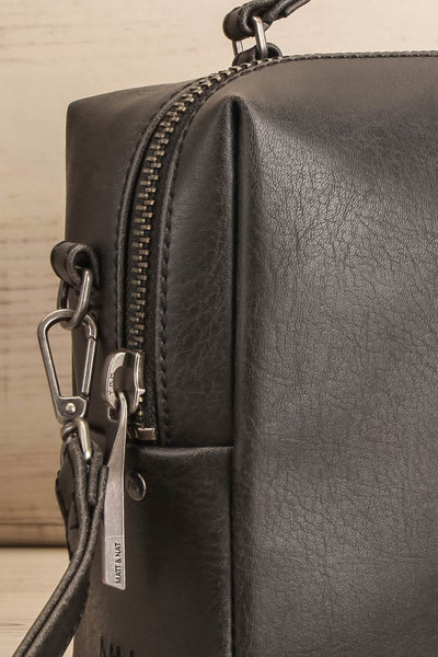 Liva Black Vegan Boxy Crossbody Bag side close-up | La Petite Garçonne