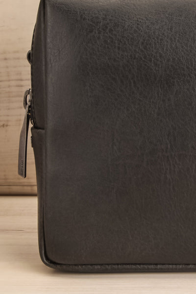 Liva Black Vegan Boxy Crossbody Bag front close-up | La Petite Garçonne