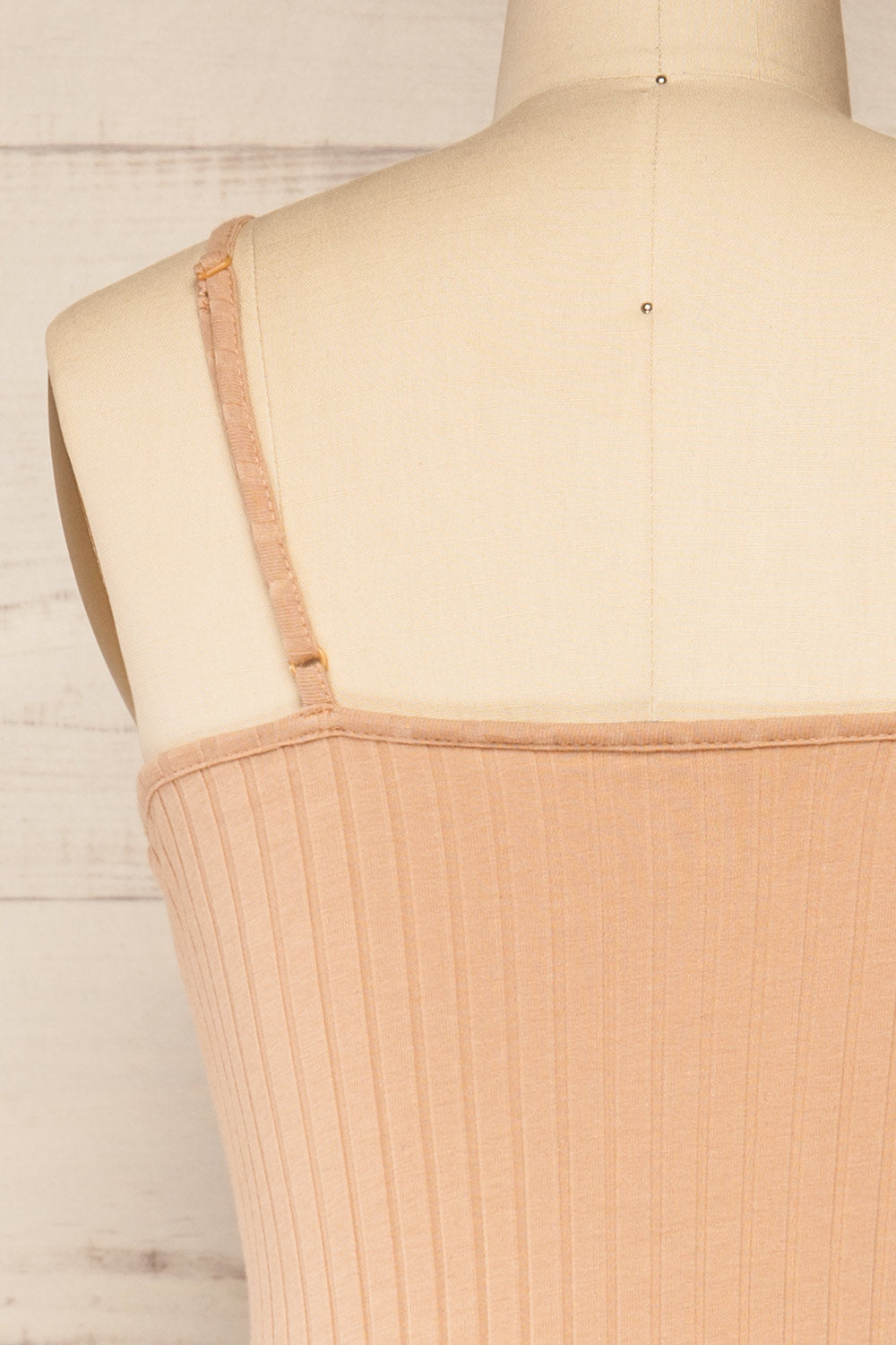 Lizane Beige Ribbed Bodysuit | La petite garçonne back close-up