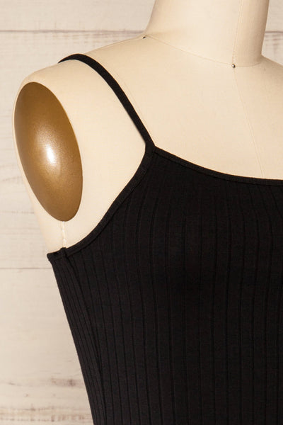 Lizane Black Ribbed Bodysuit | La petite garçonne side close-up