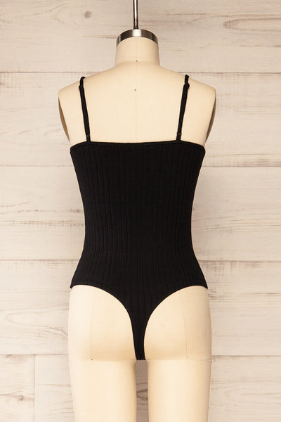 Lizane Black Ribbed Bodysuit | La petite garçonne back view