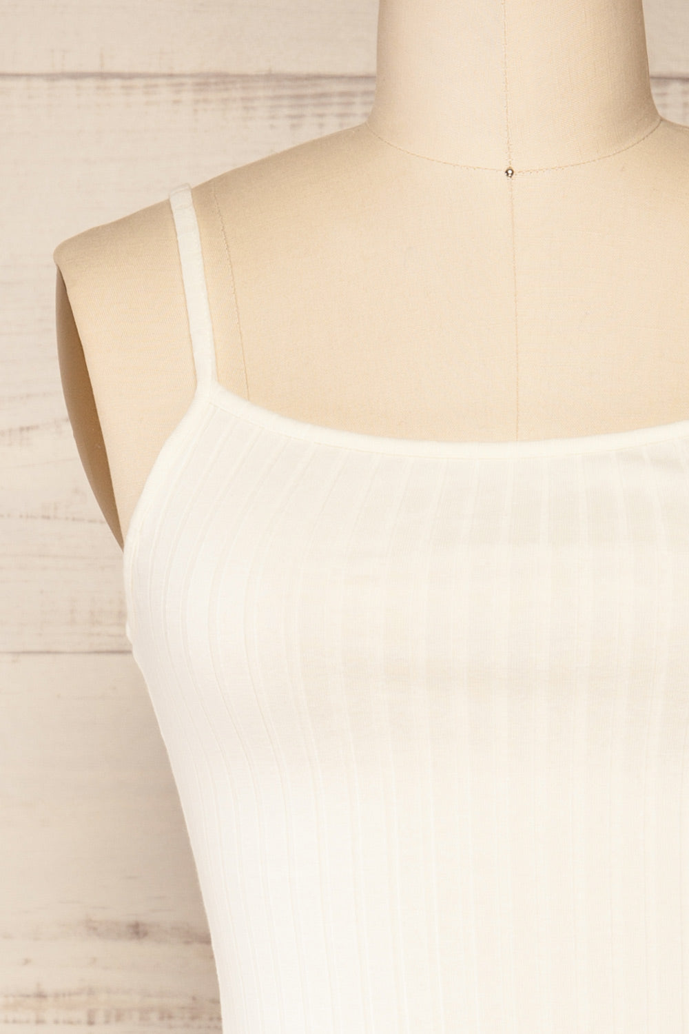 Lizane Ivory Ribbed Bodysuit | La petite garçonne front close-up