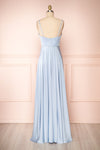 Lizza Blue Satin Maxi Dress w/ Slit | Boudoir 1861 back view