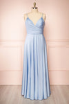 Lizza Blue Satin Maxi Dress w/ Slit | Boudoir 1861 front plus size