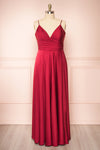 Lizza Burgundy Satin Maxi Dress w/ Slit | Boudoir 1861 front taille plus