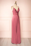 Lizza Pink Satin Maxi Dress w/ Slit | Boudoir 1861 side view