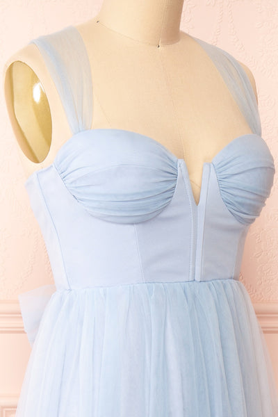 Lizzie Blue Midi Tulle Dress with Corset | Boutique 1861 side close-up