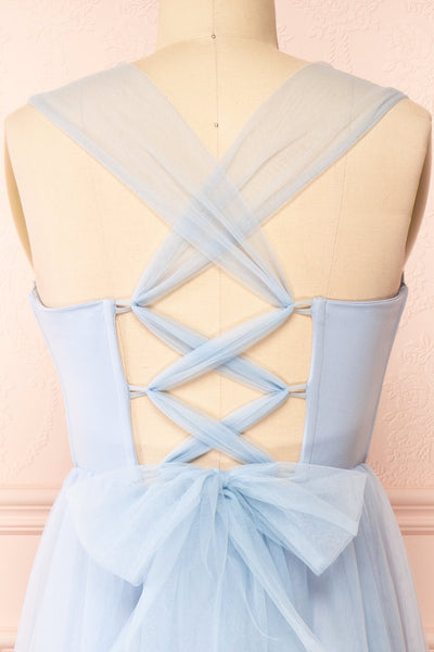 Lizzie Blue Midi Tulle Dress with Corset | Boutique 1861 back close-up