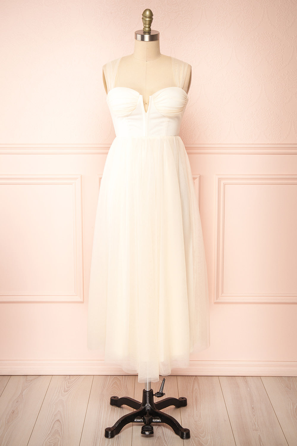 Lizzie Cream Midi Tulle Dress w/ Corset | Boutique 1861 front view