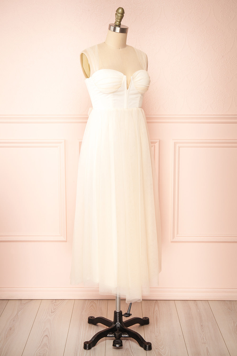 Lizzie Cream Midi Tulle Dress w/ Corset | Boutique 1861 side view