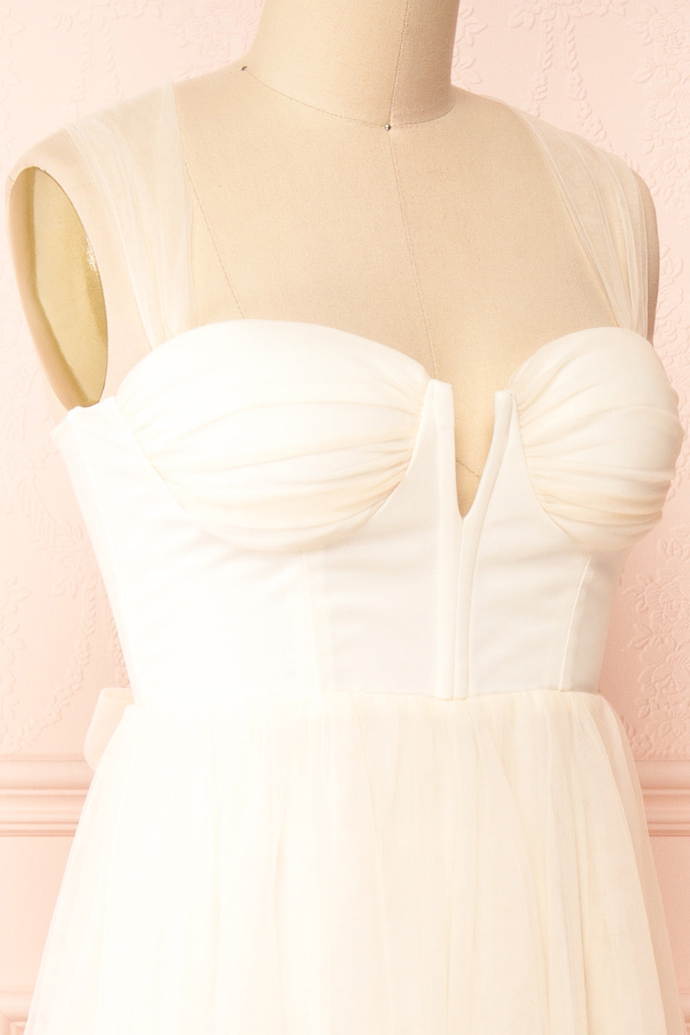 Lizzie Cream Midi Tulle Dress w/ Corset | Boutique 1861 side close-up