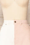 Lizzolo Pink Two-Tone Denim Shorts | La petite garçonne front close-up