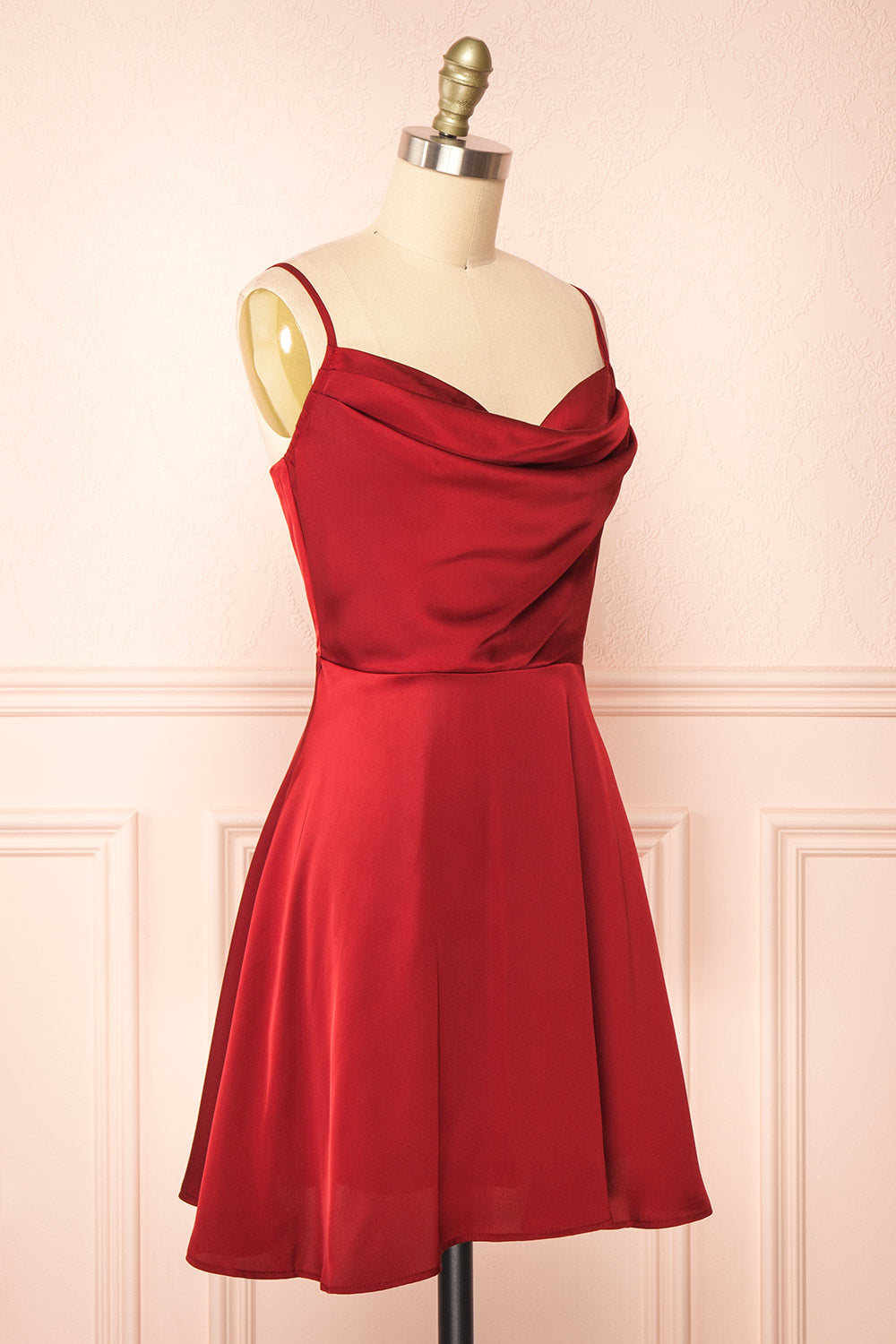 Lluvia Burgundy Short Satin A-line Dress | Boutique 1861 side view