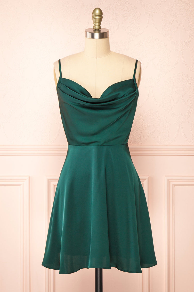 Lluvia Green Short Silky A-line Dress | Boutique 1861 Lluvia Green Short Silky A-line Dress | Boutique 1861