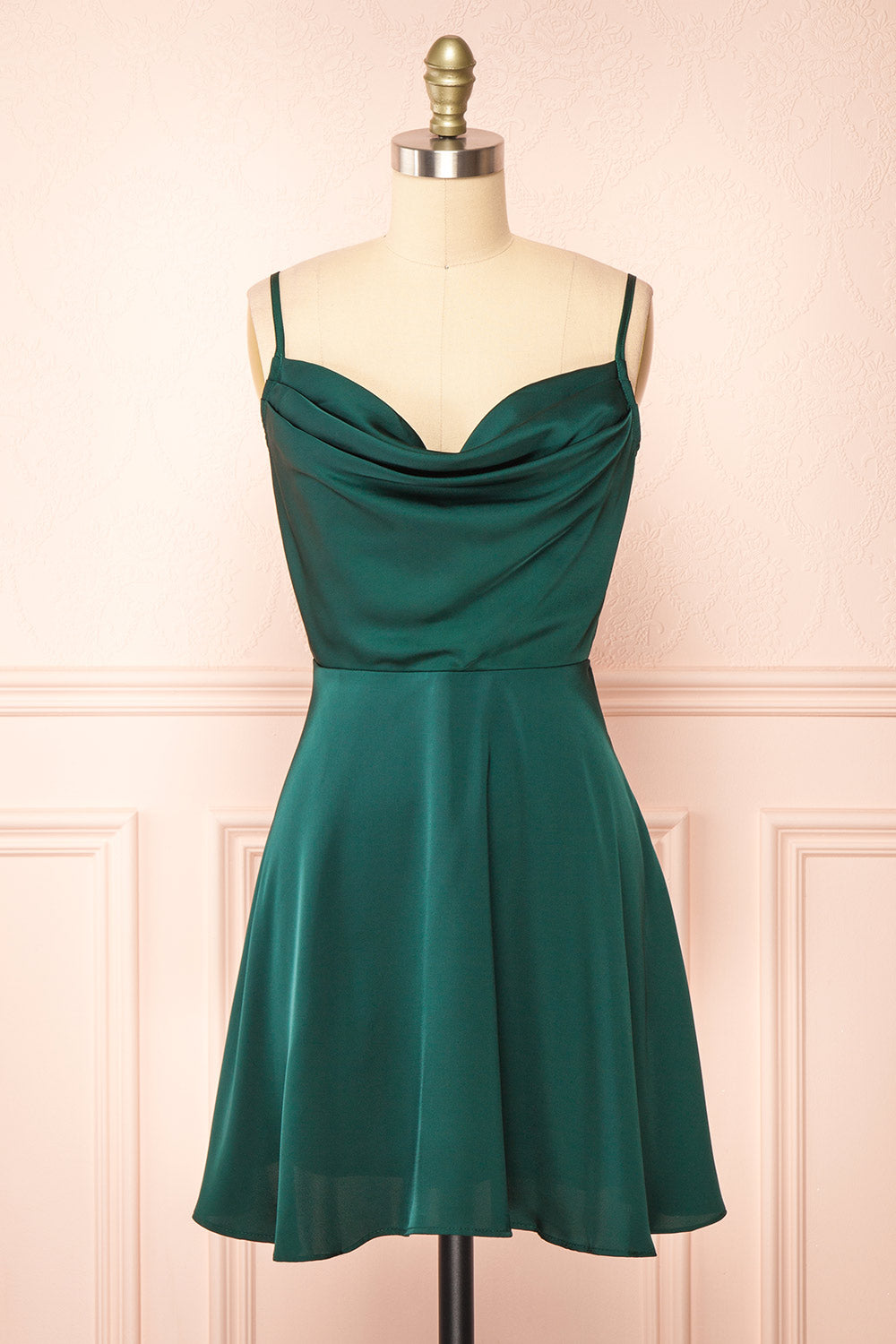 Green Off Shoulder A Line Prom Dresses,Short Satin Cocktail Dresses -  EVERISA
