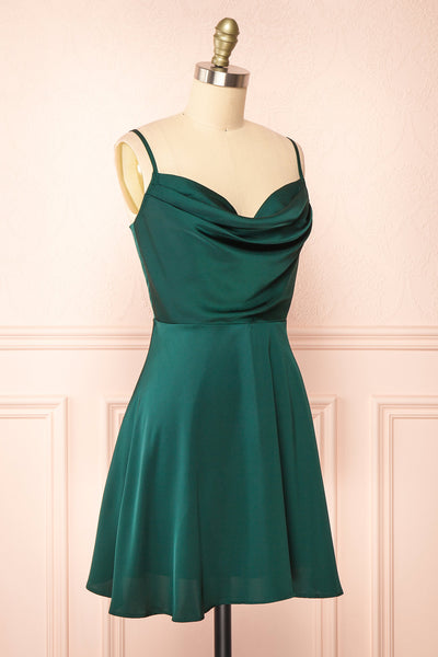 Lluvia Green Short Silky A-line Dress | Boutique 1861 side view