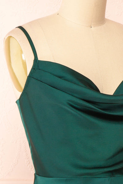 Lluvia Green Short Silky A-line Dress | Boutique 1861 side close-up