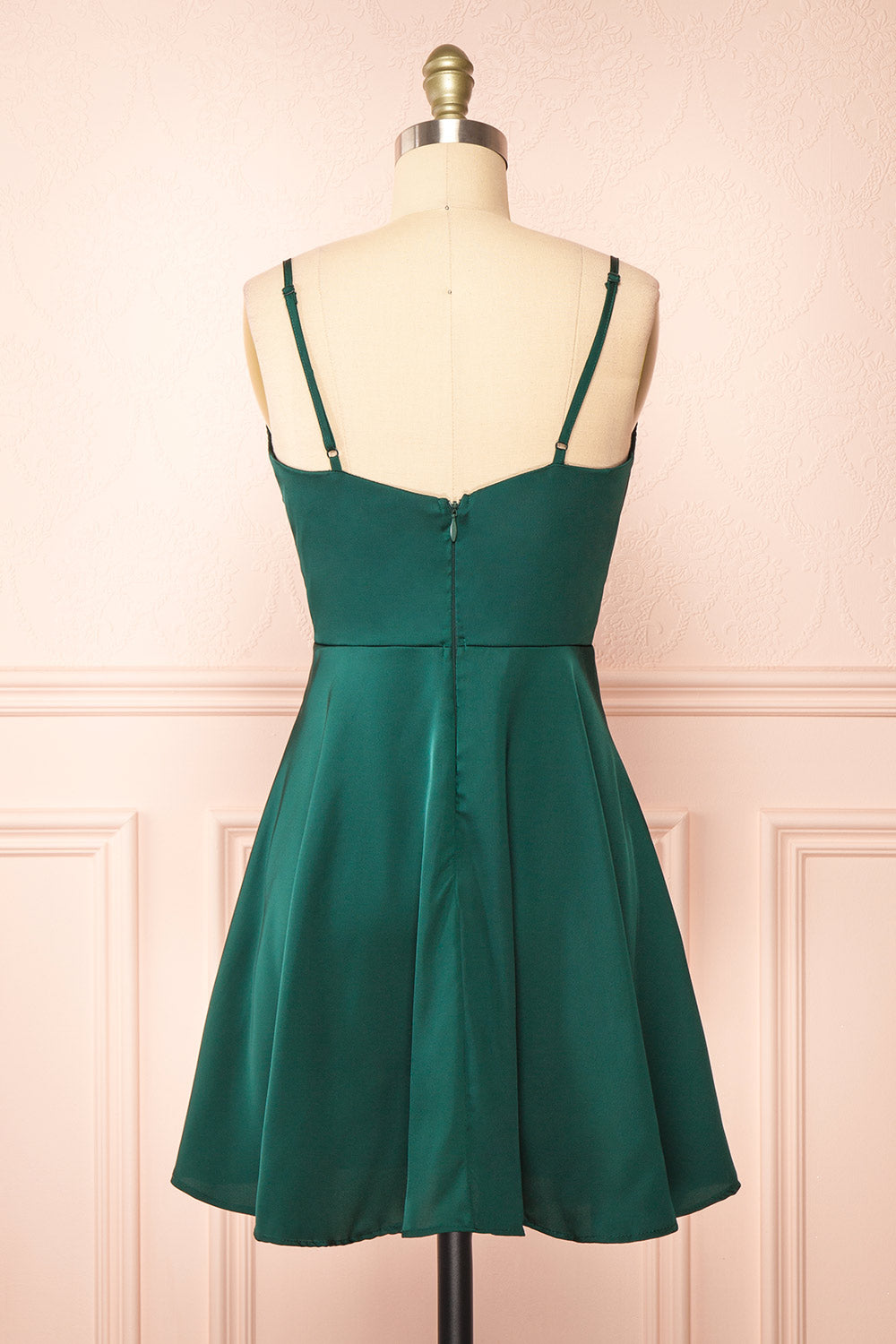 Lluvia Green Short Silky A-line Dress | Boutique 1861 back view