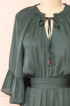 Loana Green Short Dress w/ Ruffles | Boutique 1861  front close-up