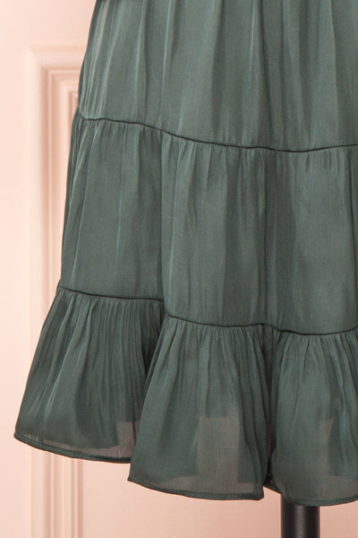 Loana Green Short Dress w/ Ruffles | Boutique 1861  bottom
