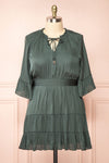 Loana Green Short Dress w/ Ruffles | Boutique 1861 front plus size