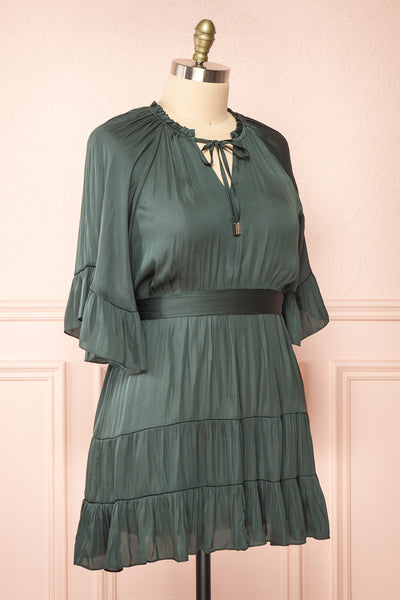 Loana Green Short Dress w/ Ruffles | Boutique 1861  side plus size