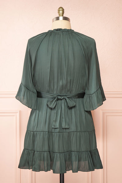Loana Green Short Dress w/ Ruffles | Boutique 1861 back plus size