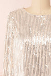 Lobelia Beige Long Sleeve Sequin Dress | Boutique 1861 front close-up