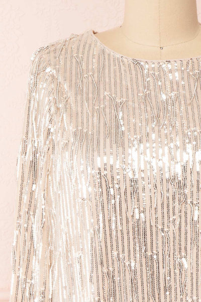 Lobelia Beige Long Sleeve Sequin Dress | Boutique 1861 front close-up