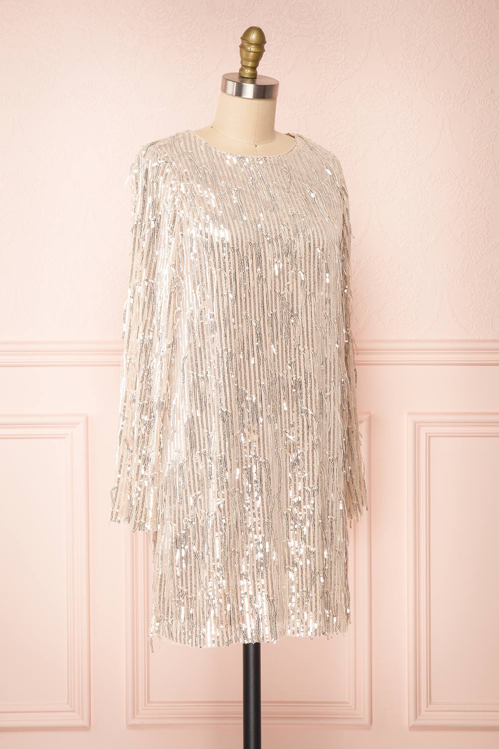 Lobelia Beige Long Sleeve Sequin Dress | Boutique 1861 side view 