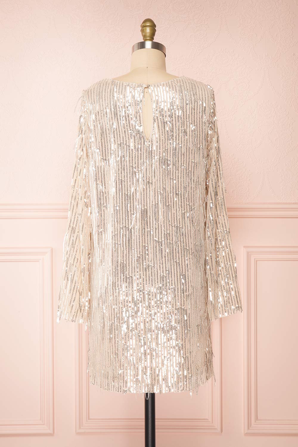 Lobelia Beige Long Sleeve Sequin Dress | Boutique 1861 back view 