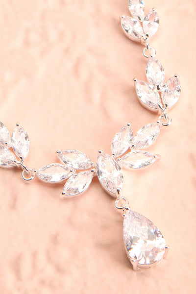 Loelia Silver Necklace w/ Drop Diamond Pendant | Boutique 1861 flt close-up