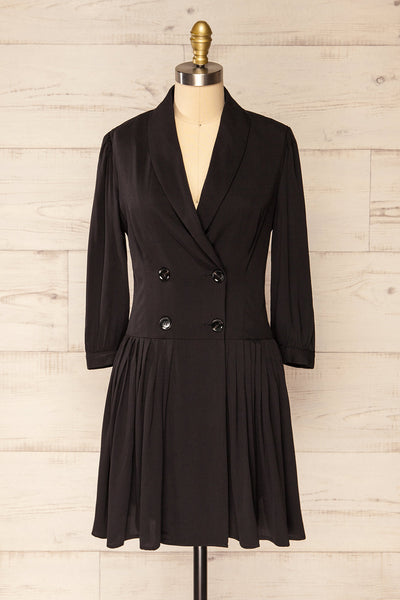 Logrogne Short Black Pleated Blazer Dress | La petite garçonne front view