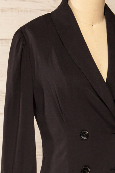 Logrogne Short Black Pleated Blazer Dress | La petite garçonne side close-up