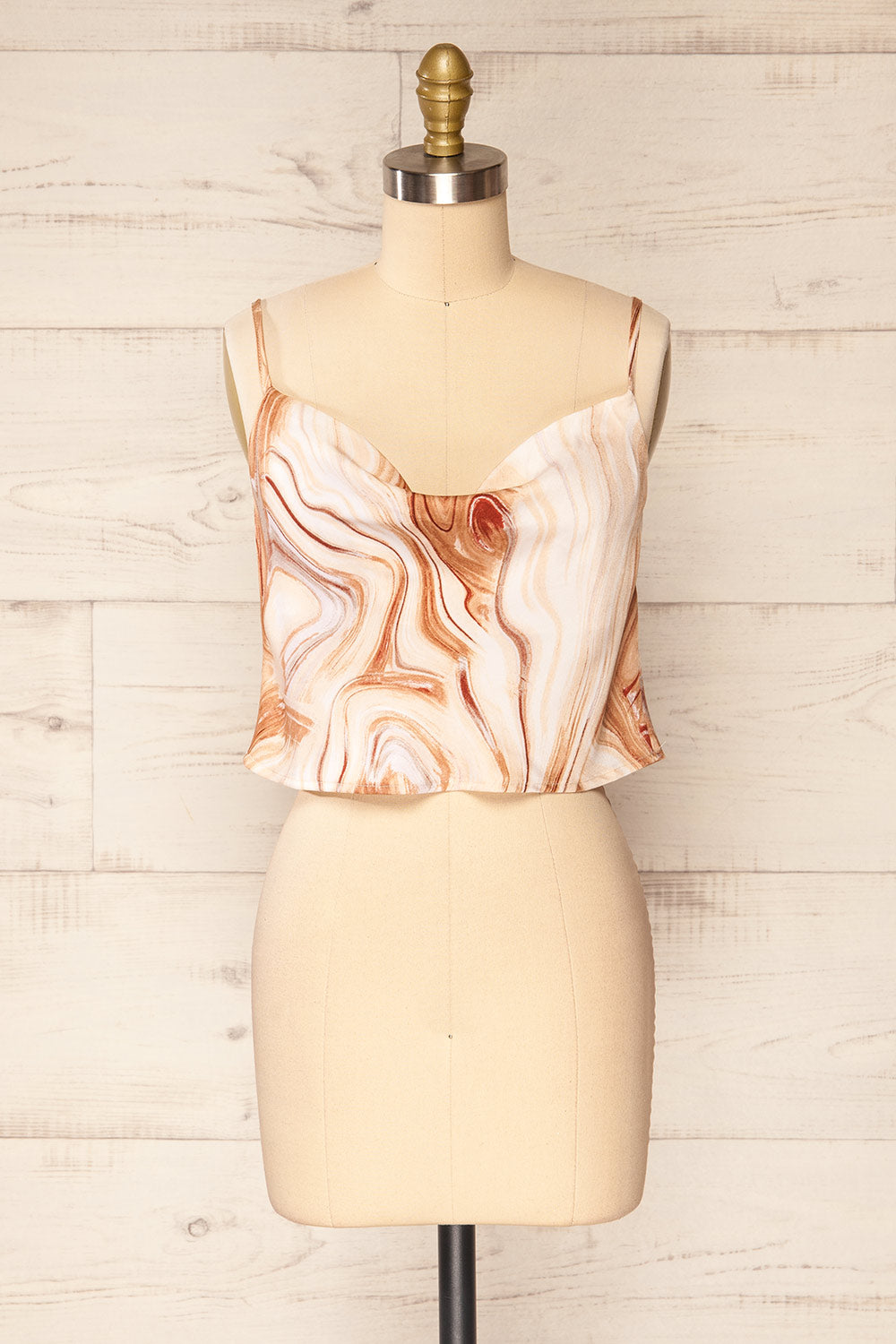 Lolah Marble Pattern Satin Crop Top | La petite garçonne front view