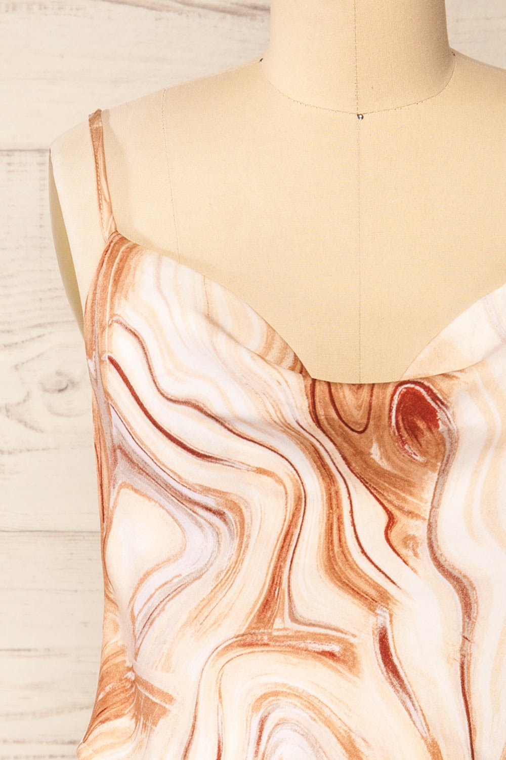 Lolah Marble Pattern Satin Crop Top | La petite garçonne front close-up