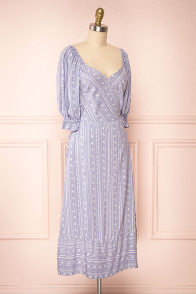 Lorainne Blue Puffed Sleeved Wrap Midi Dress | Boutique 1861 side view