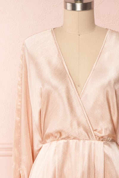Loralyn Pink Satin Party Dress | Robe front close up | Boutique 1861