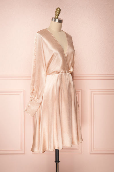 Loralyn Pink Satin Party Dress | Robe side view | Boutique 1861
