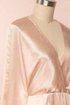 Loralyn Pink Satin Party Dress | Robe side close up | Boutique 1861