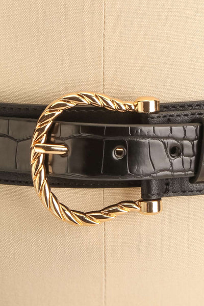 Lorca Black Faux-Leather Belt | La petite garçonne close-up