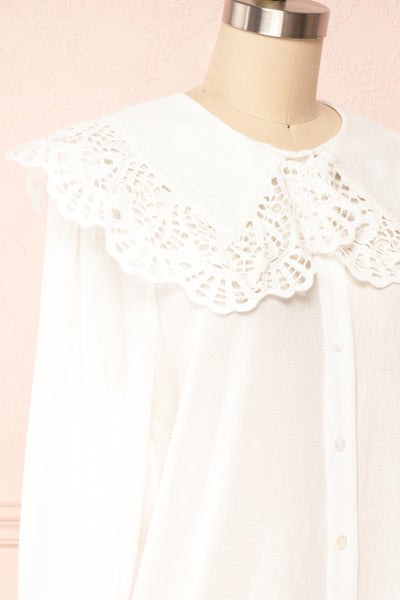 Lorelei Peter Pan Collar Blouse w/ English Embroidery | Boutique 1861 side close up