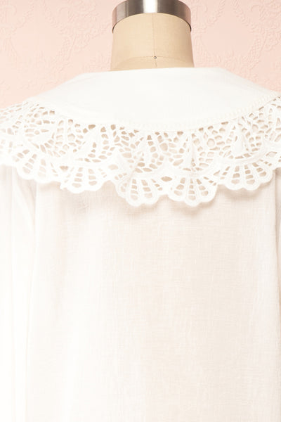 Lorelei Peter Pan Collar Blouse w/ English Embroidery | Boutique 1861back close up