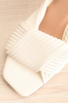 Lorenae White Striped Heeled Mules w/ Knot | La petite garçonne flat close-up