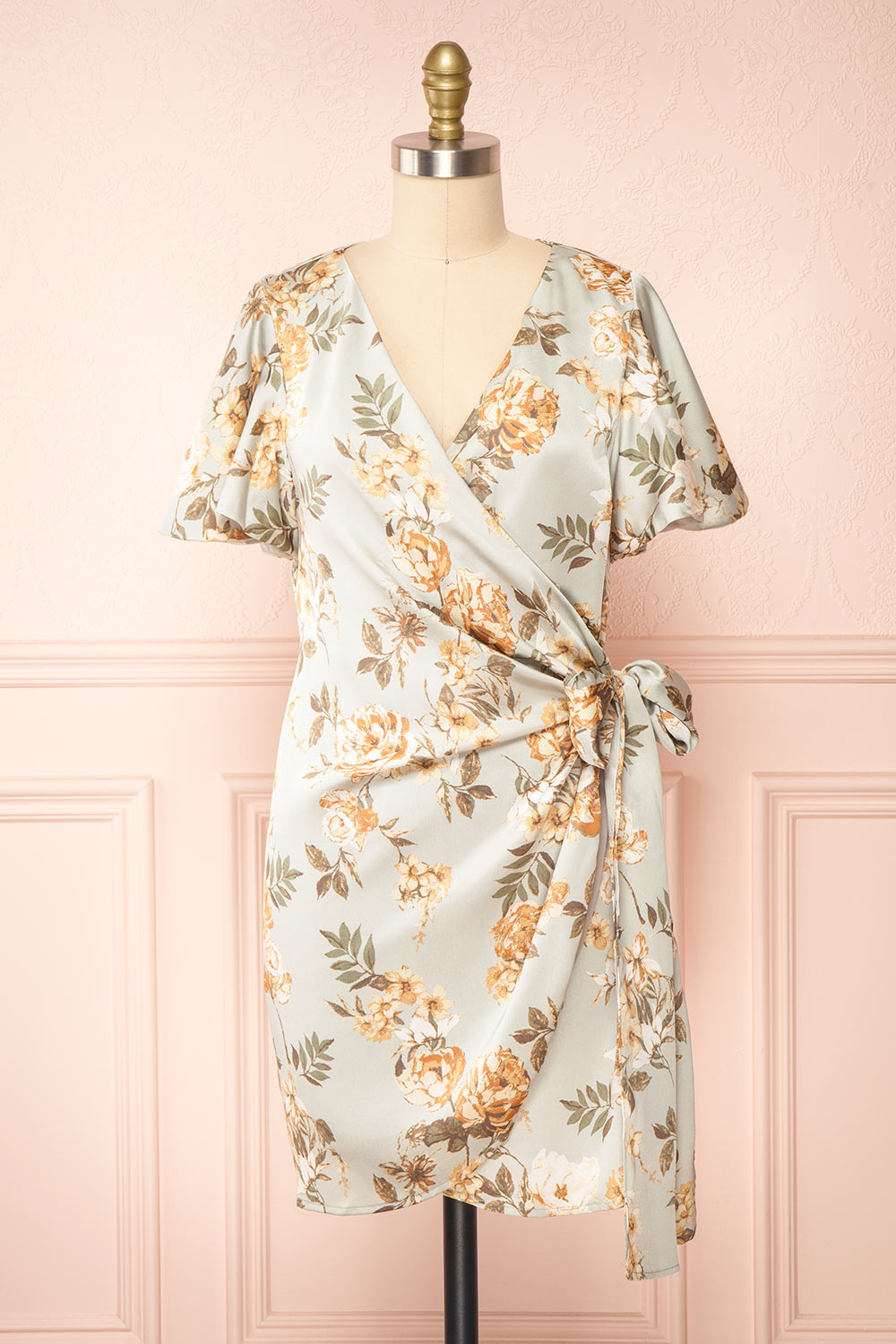 Lorene Short Sleeve Floral Wrap Dress | Boutique 1861 front view