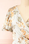 Lorene Short Sleeve Floral Wrap Dress | Boutique 1861 front close-up