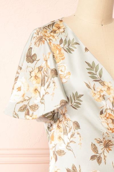 Lorene Short Sleeve Floral Wrap Dress | Boutique 1861 side close-up
